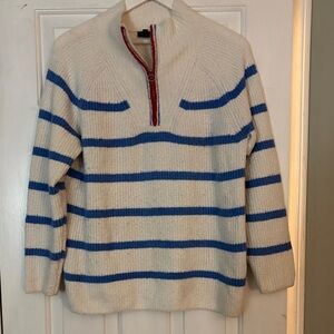 Talbots Cream and Blue Zip-Up Sweater